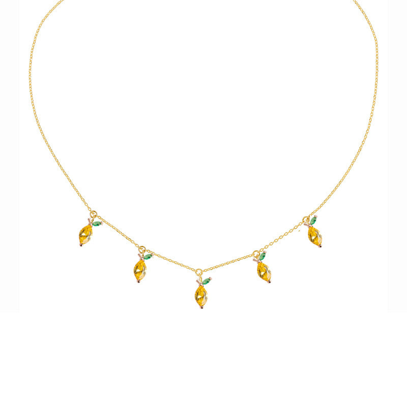Wholesale Colorful Zircon Cherry Peach Tropical Fruit Copper Necklace